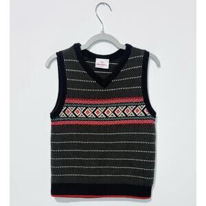 Hanna Andersson Boys Vest Sweater 110 Cotton Brown Khaki Stripped V Neck